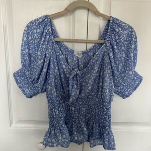 Blue Patterned Cropped Blouse